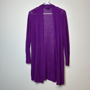 Eileen Fisher Cardigan Womens XS Purple Linen Nylon Open Knit Lagenlook Classic